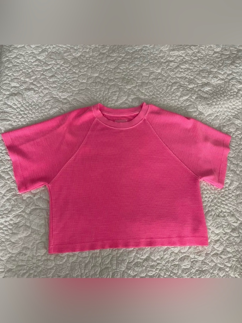 aerie Boxy Pink Ribbed Crewneck T-shirt